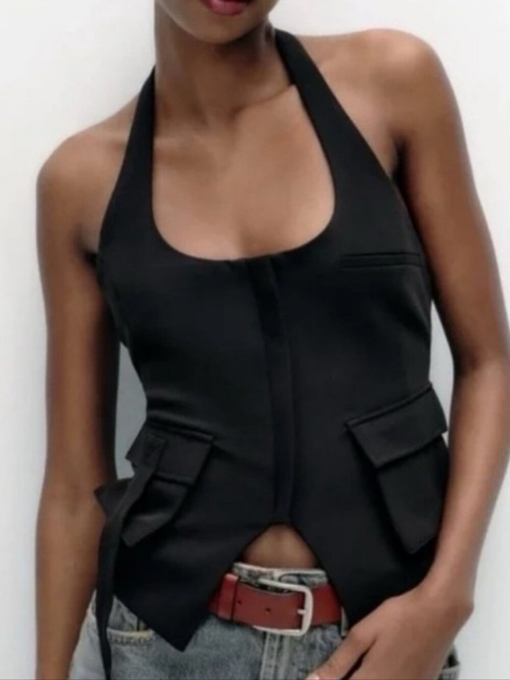 Zara Black Zip Pocket Halter Top